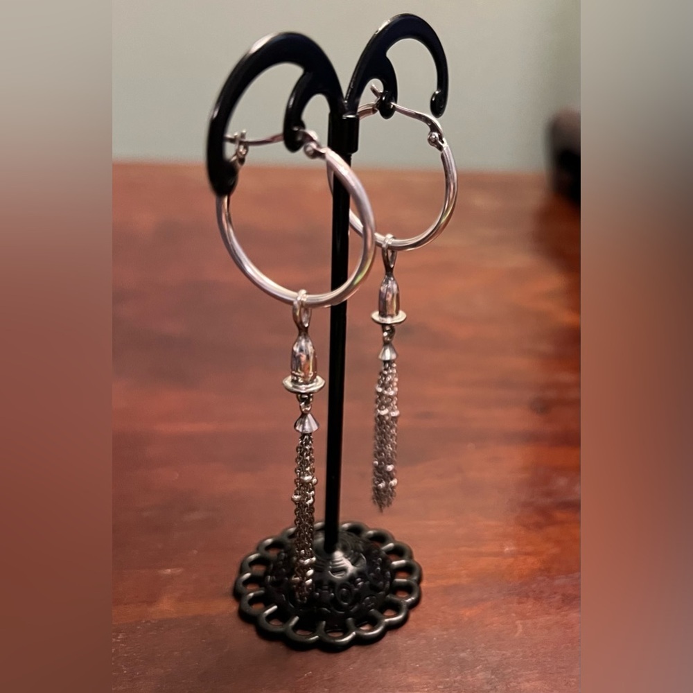 Chamilia CHAM 925 Silver Tassel Drop Hoop Earrings Interchangeable Set EUC #364 - Picture 3 of 7